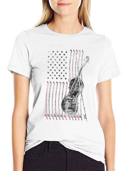 American Flag Violin Graphic Tee - Patriotic Music Shirt