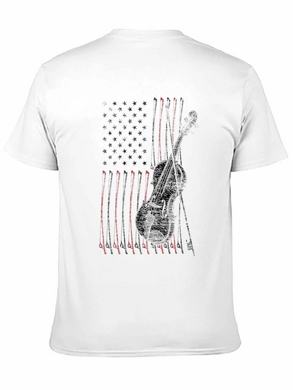 American Flag Violin Graphic Tee - Patriotic Music Shirt