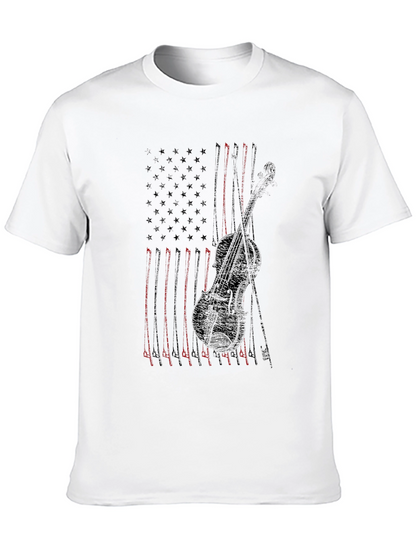 American Flag Violin Graphic Tee - Patriotic Music Shirt