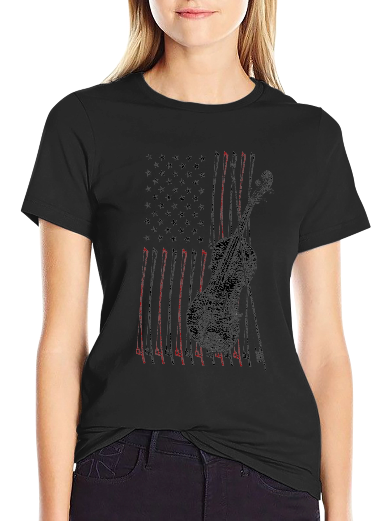 American Flag Violin Graphic Tee - Patriotic Music Shirt