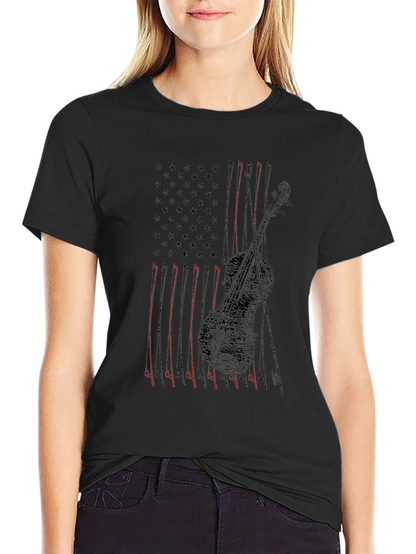 American Flag Violin Graphic Tee - Patriotic Music Shirt