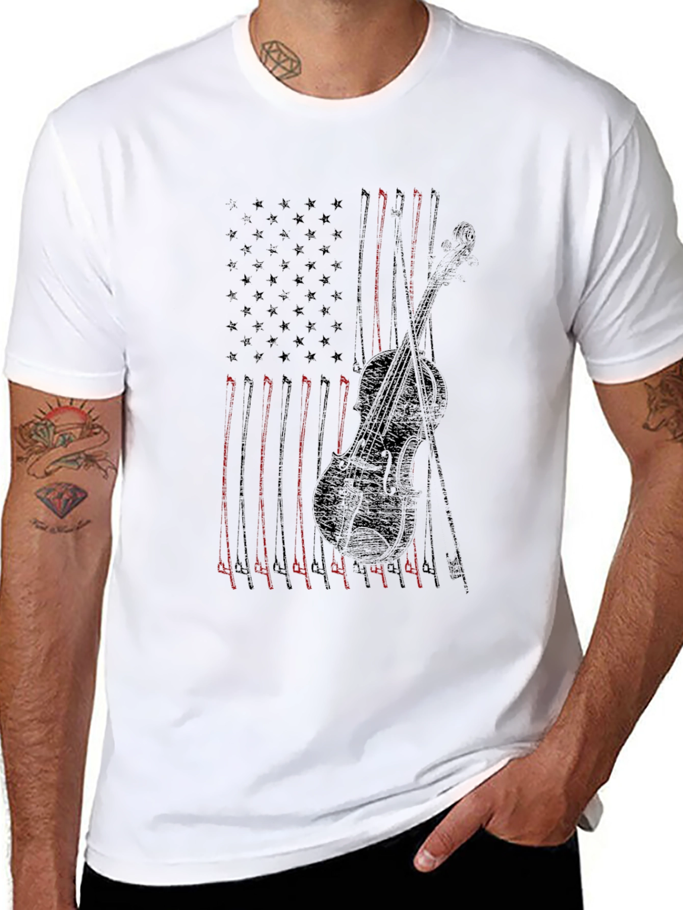 American Flag Violin Graphic Tee - Patriotic Music Shirt