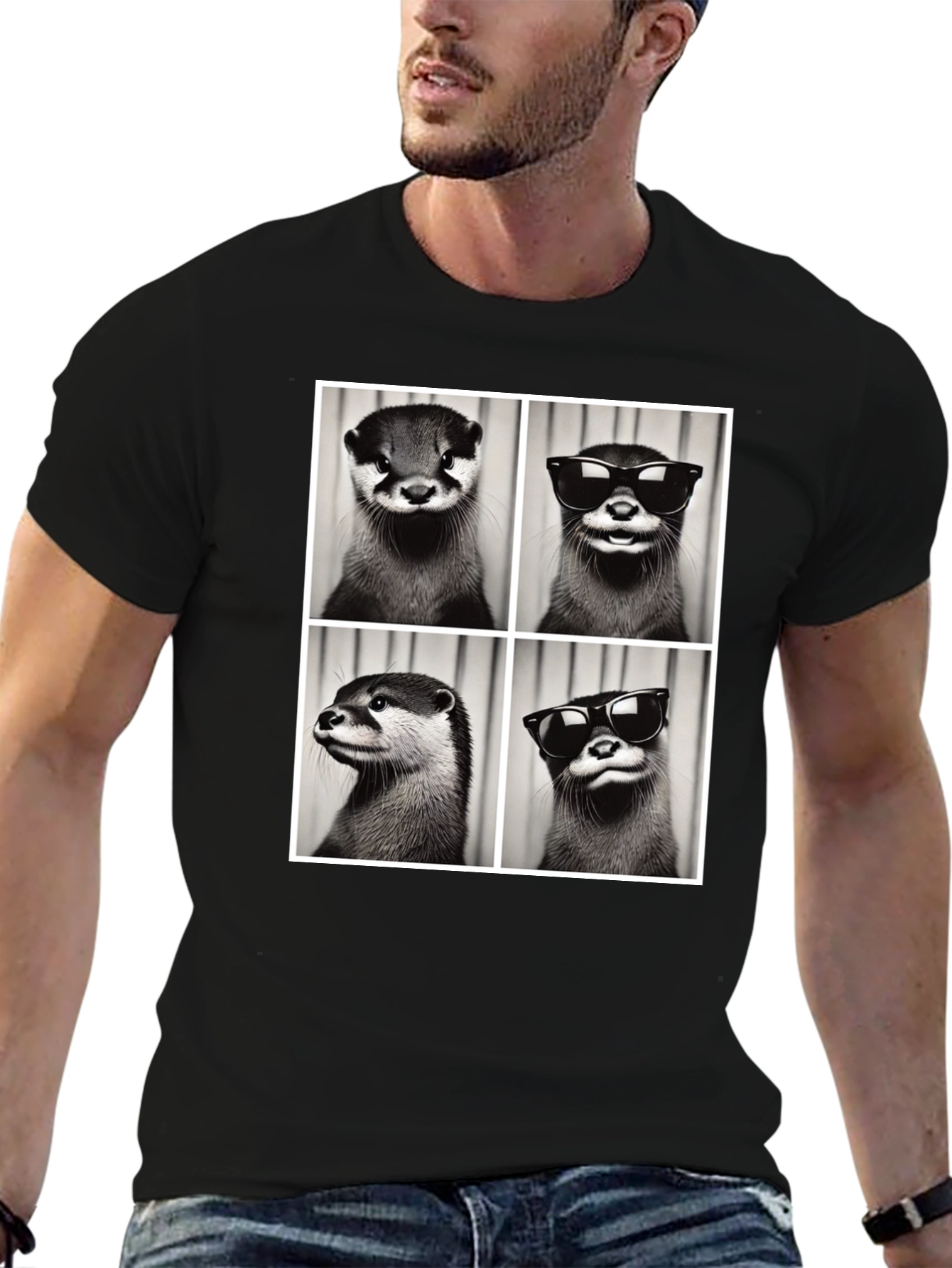 Otter Collage Graphic Tee - Cool Animal Shirt