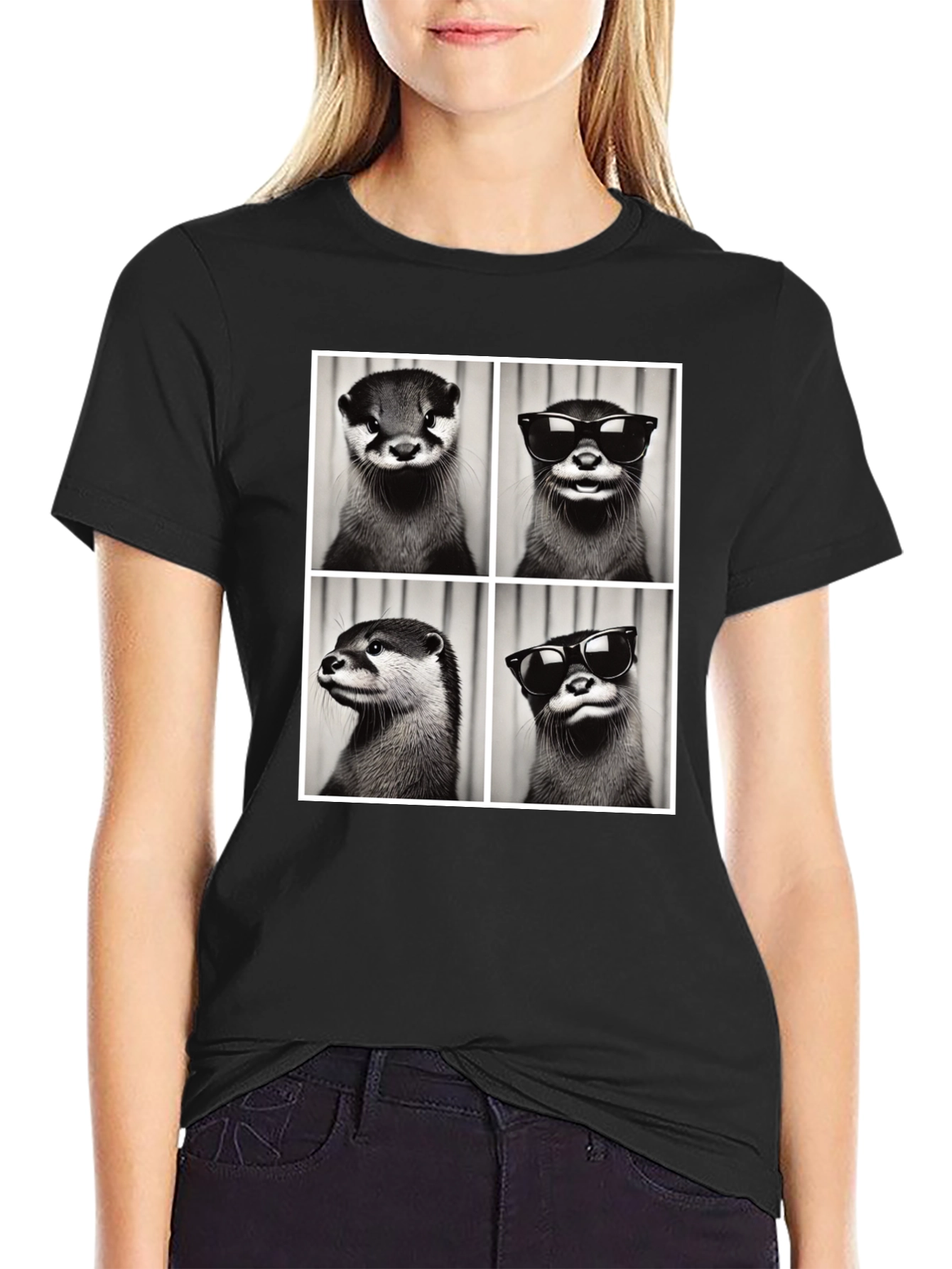 Otter Collage Graphic Tee - Cool Animal Shirt