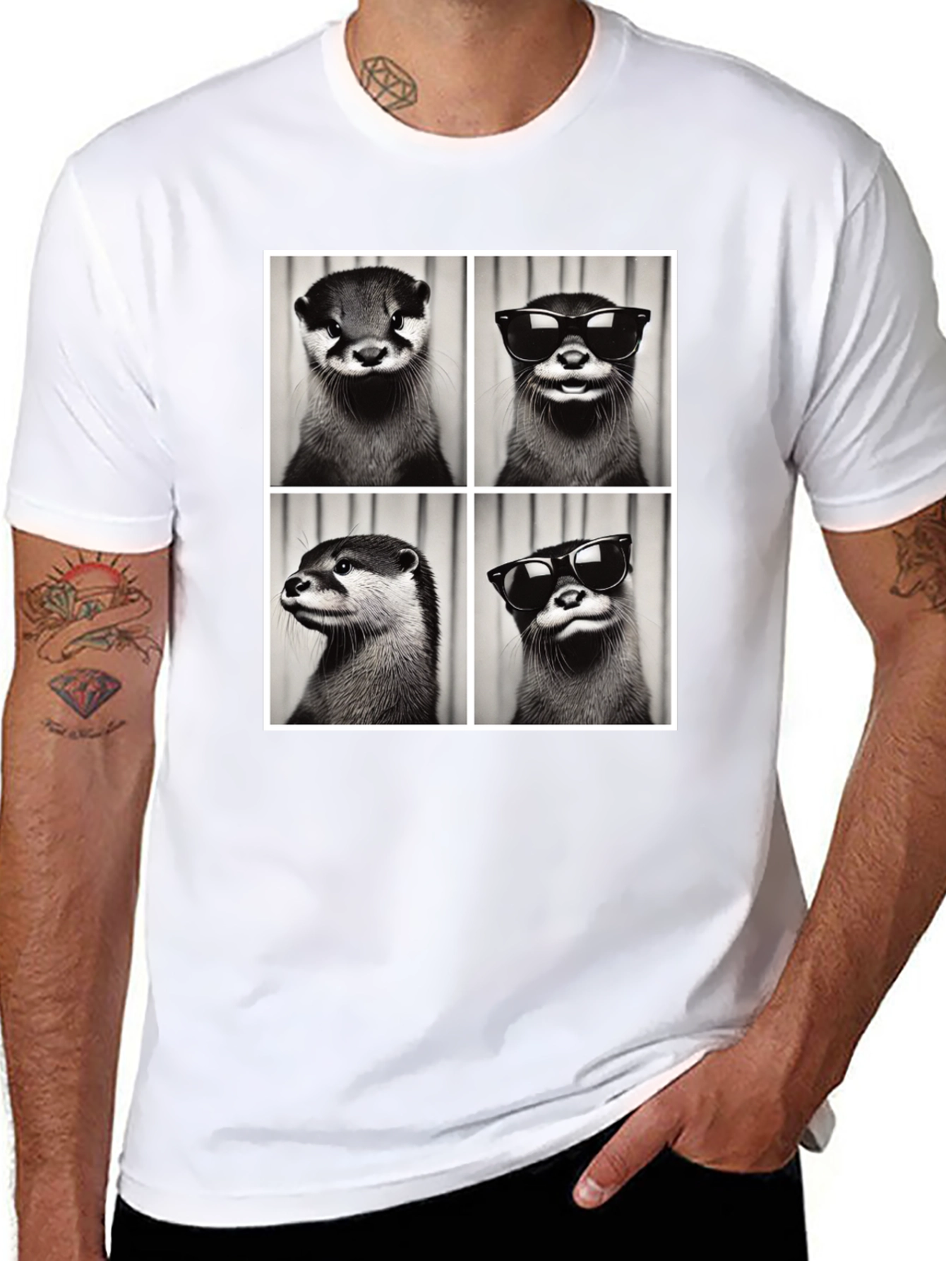 Otter Collage Graphic Tee - Cool Animal Shirt