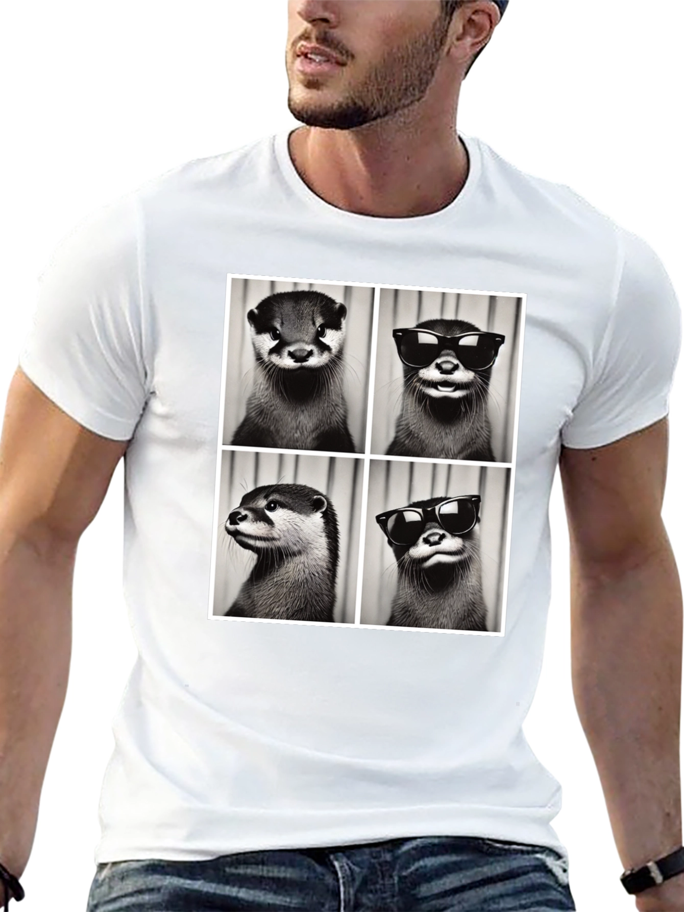 Otter Collage Graphic Tee - Cool Animal Shirt