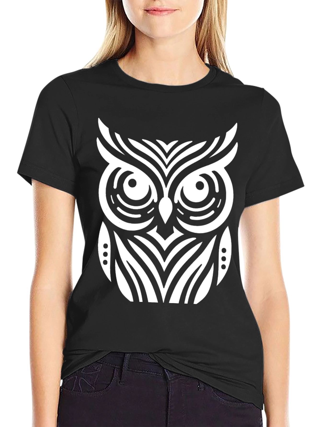 Owl Graphic T-Shirt - Black Cotton Blend