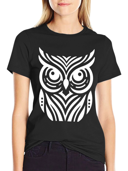 Owl Graphic T-Shirt - Black Cotton Blend
