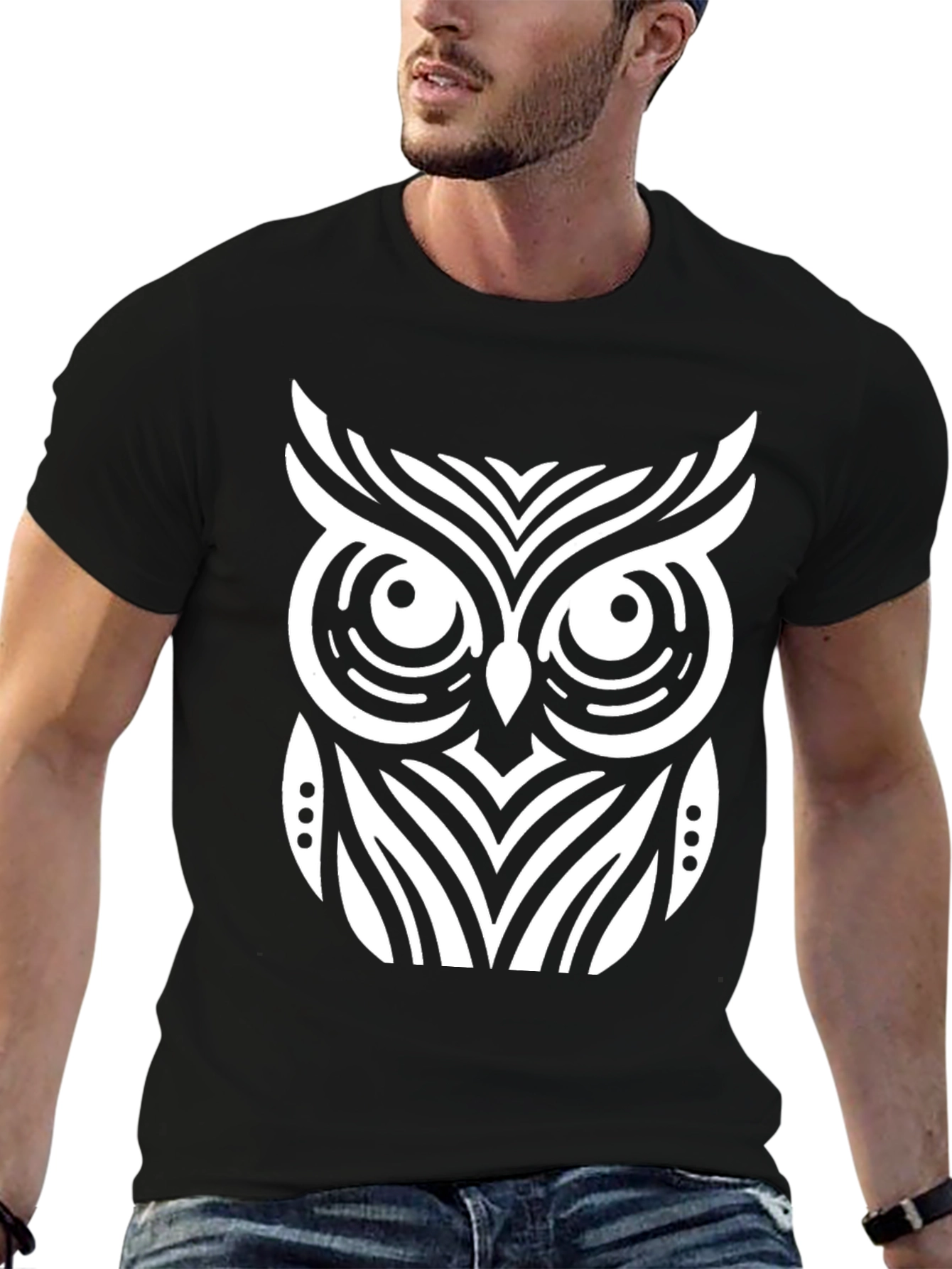 Owl Graphic T-Shirt - Black Cotton Blend