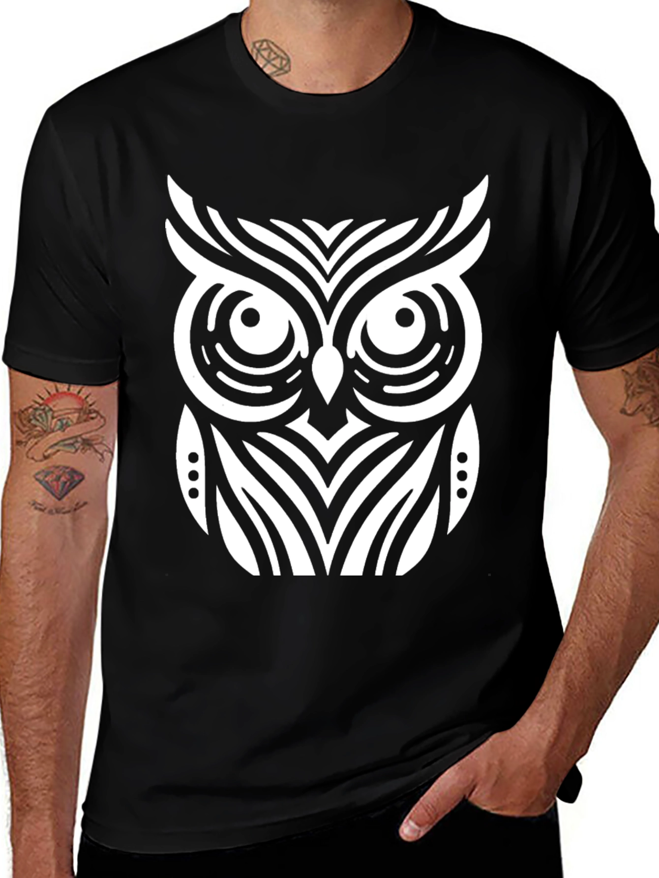 Owl Graphic T-Shirt - Black Cotton Blend