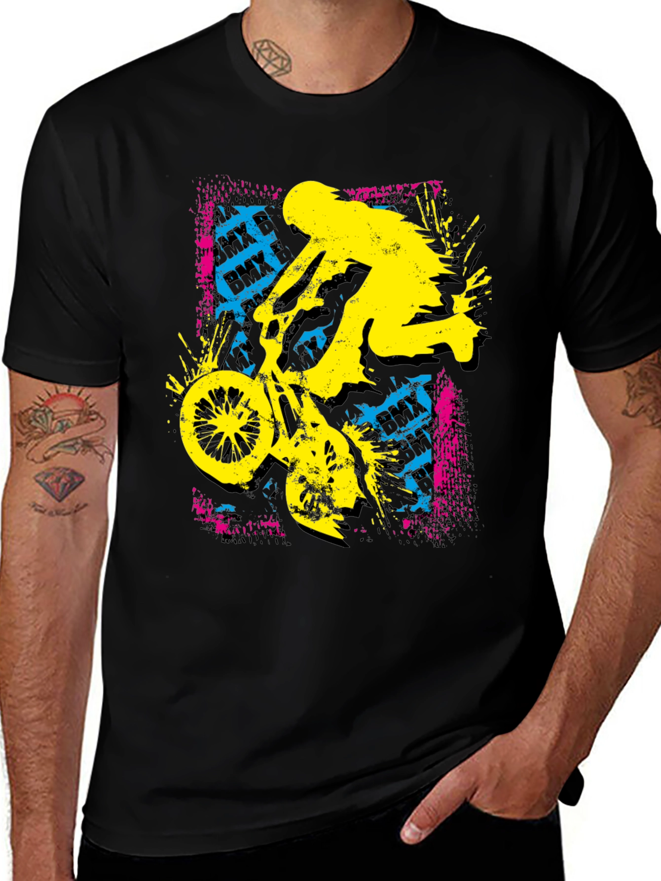 BMX Rider Graphic Print Black Tee