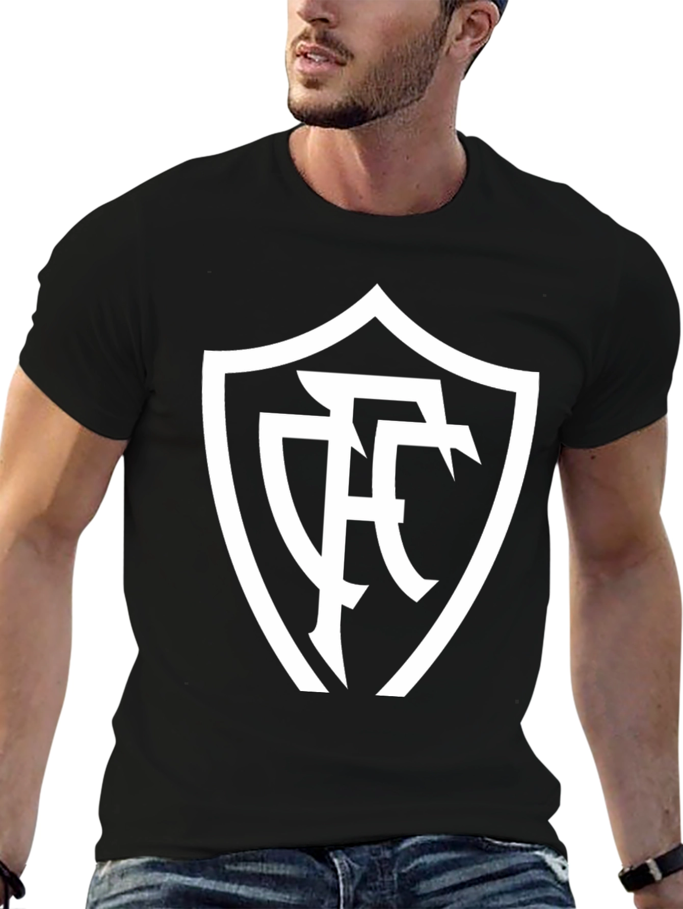 Stylish Black T-Shirt with White Emblem