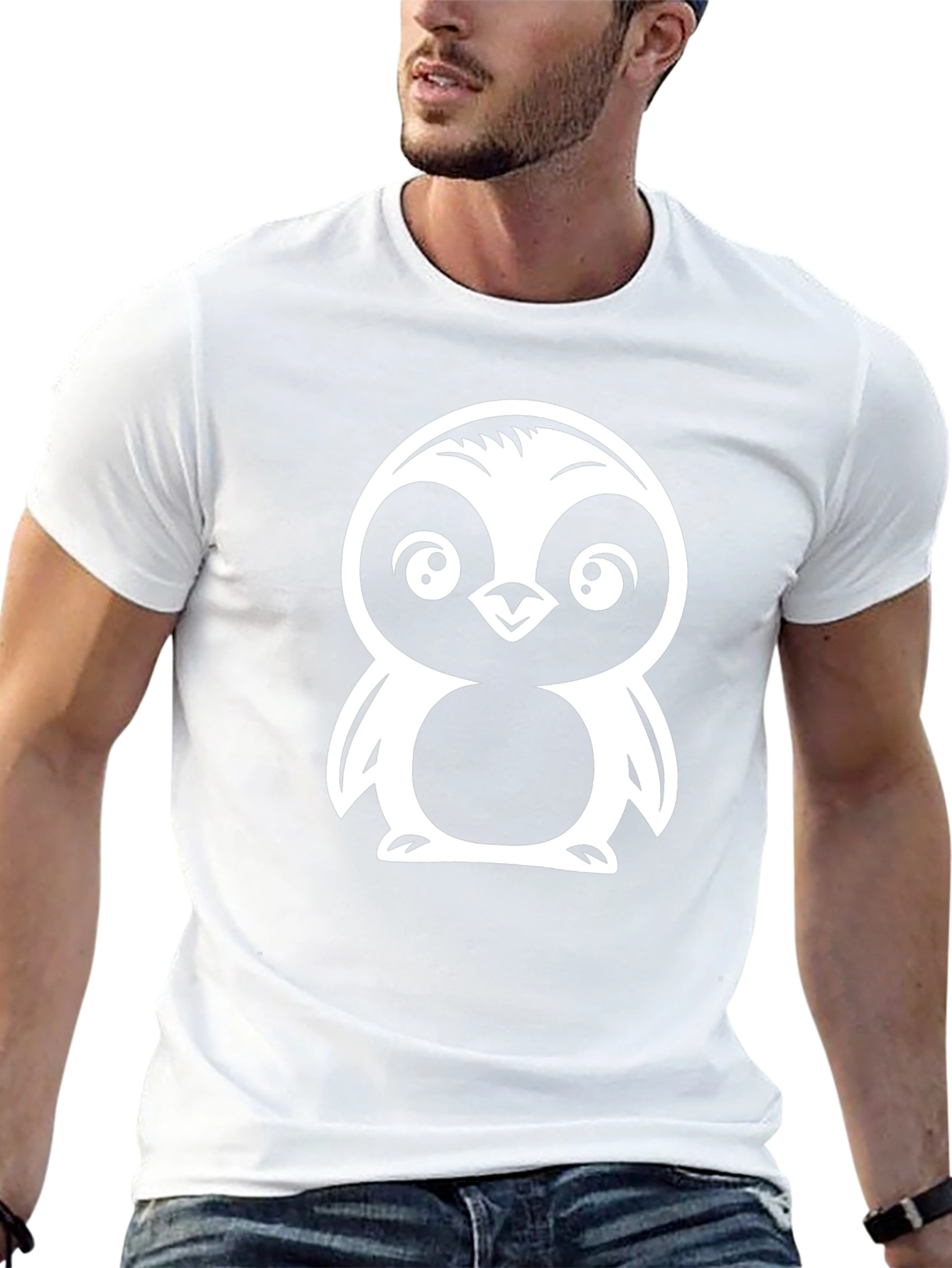 Cute Penguin Graphic Tee - Black