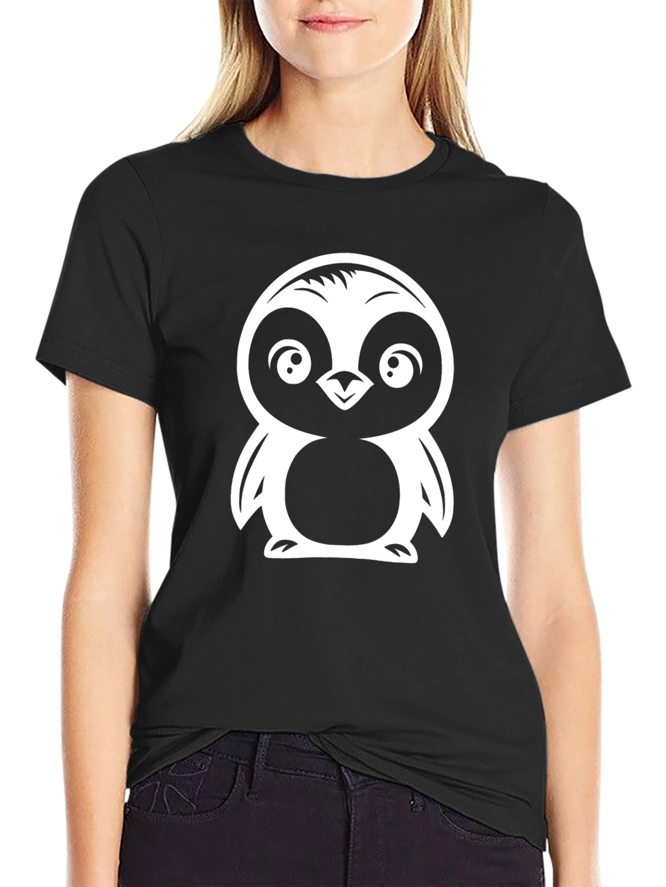 Cute Penguin Graphic Tee - Black