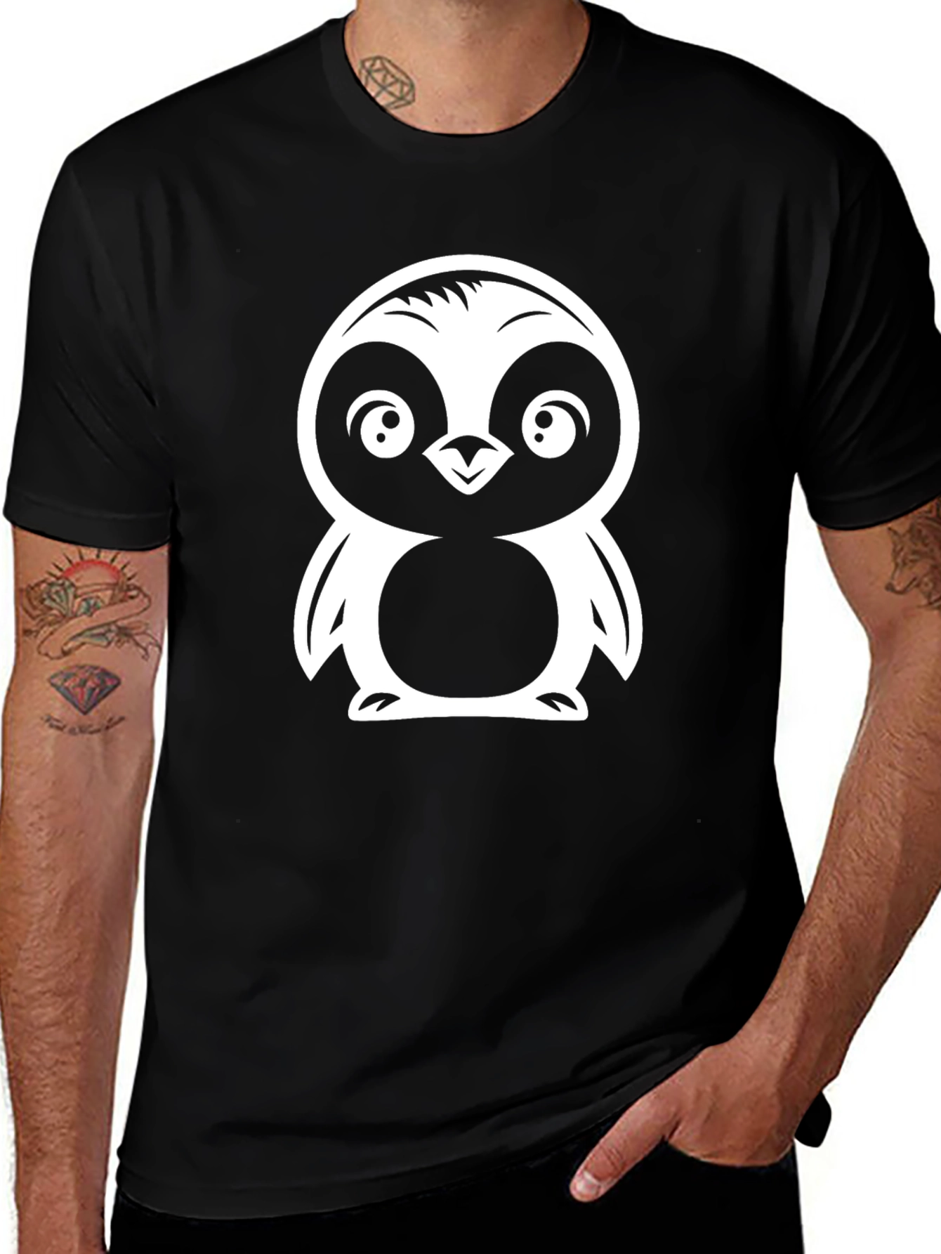 Cute Penguin Graphic Tee - Black