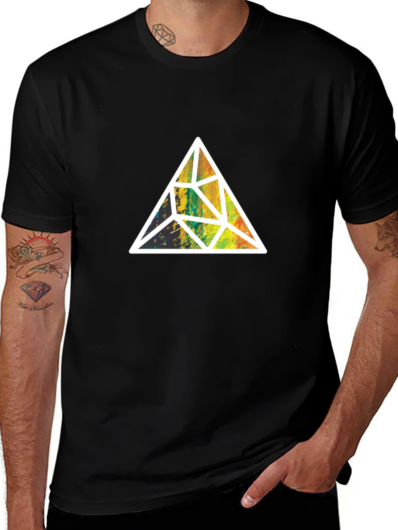 Geometric Triangle Graphic Tee - Stylish Mens Black T-Shirt
