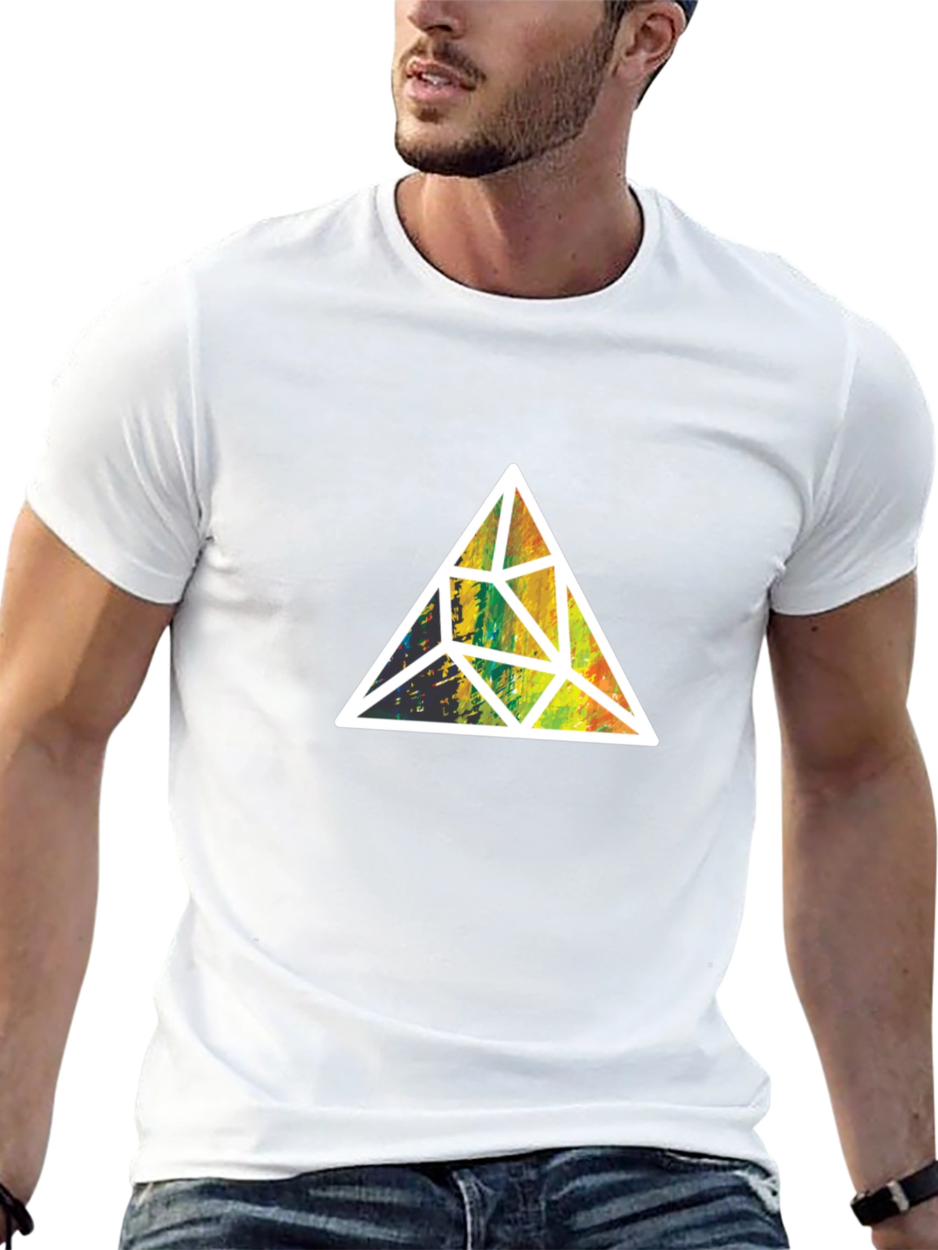 Geometric Triangle Graphic Tee - Stylish Mens Black T-Shirt