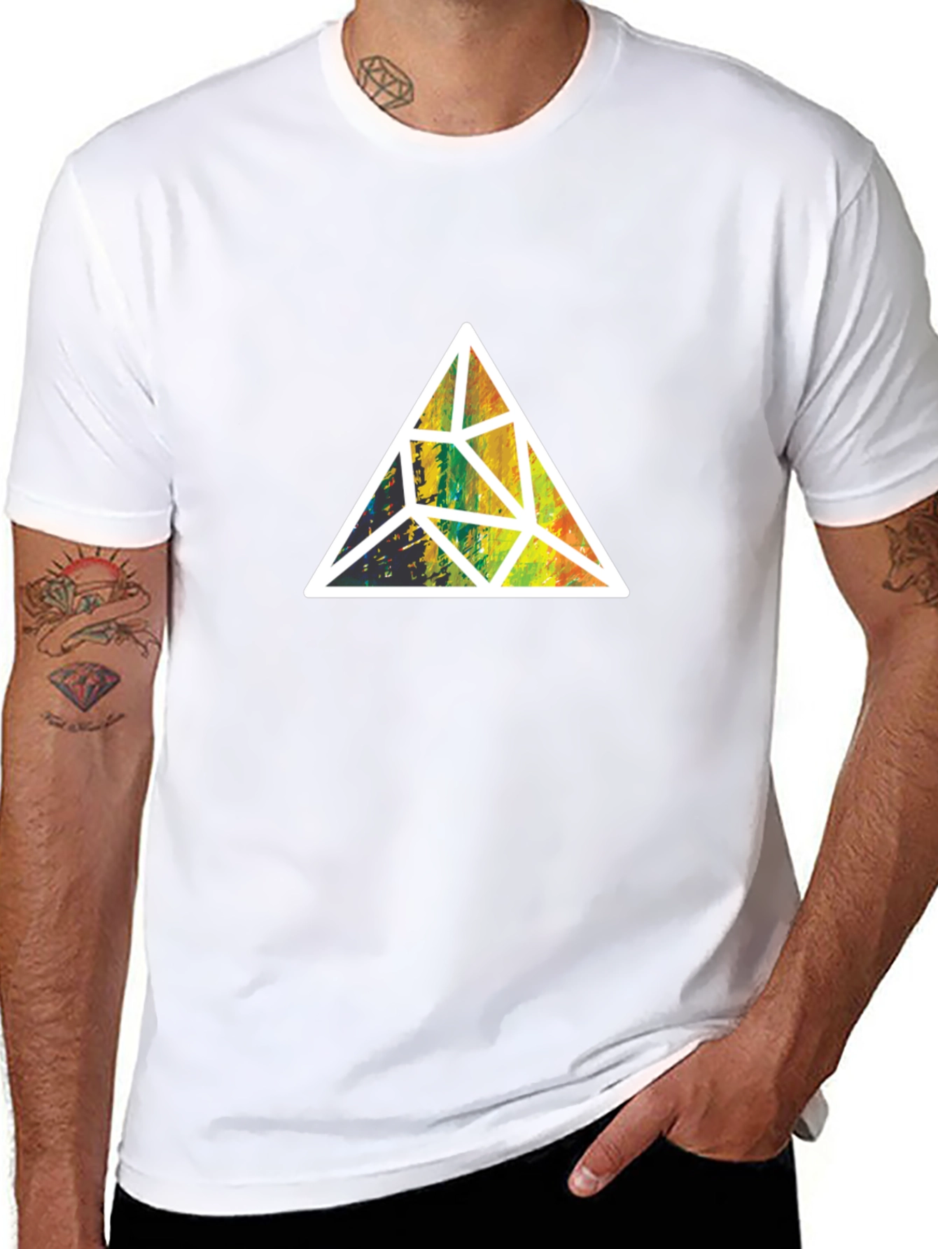 Geometric Triangle Graphic Tee - Stylish Mens Black T-Shirt