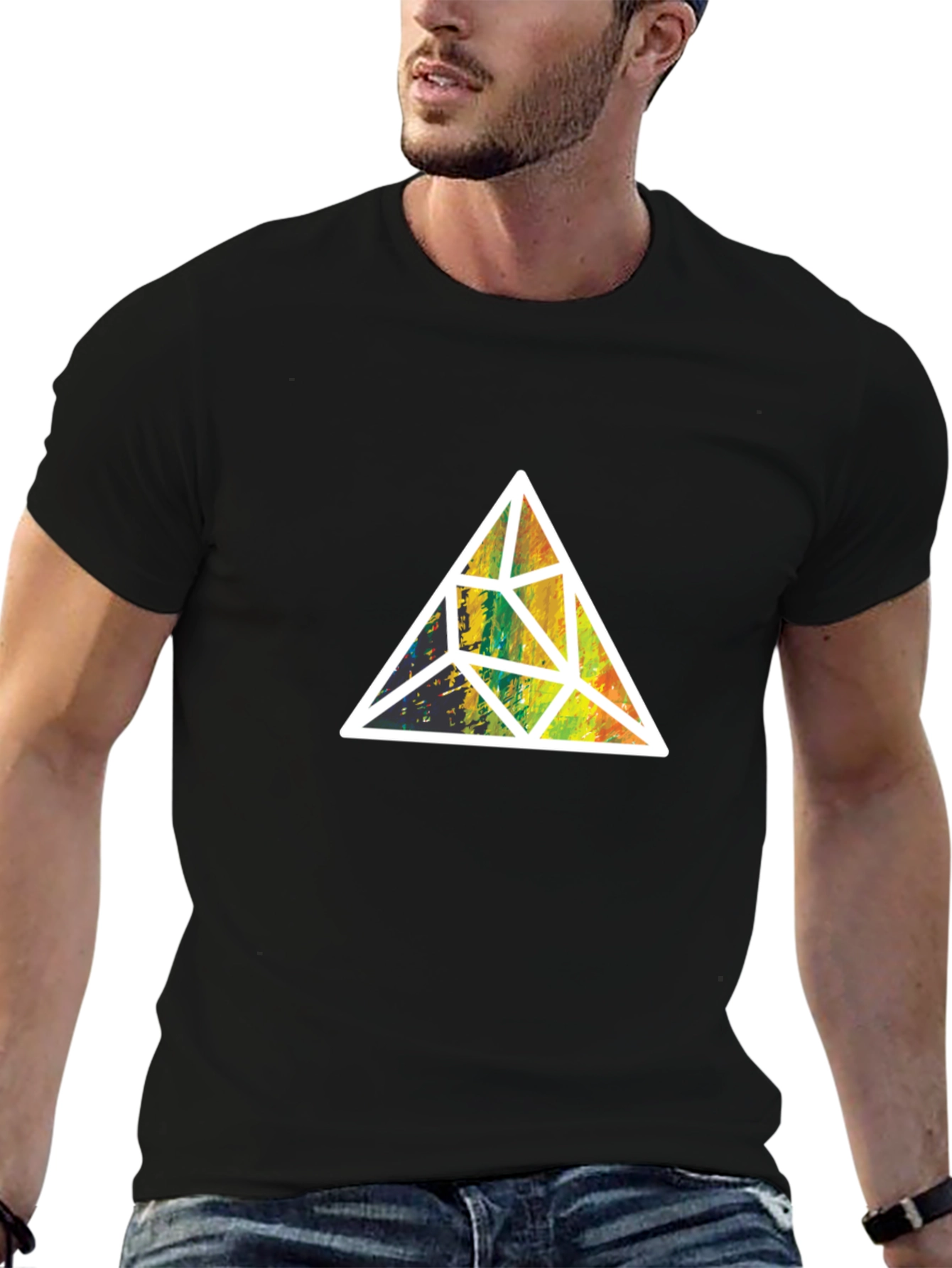 Geometric Triangle Graphic Tee - Stylish Mens Black T-Shirt