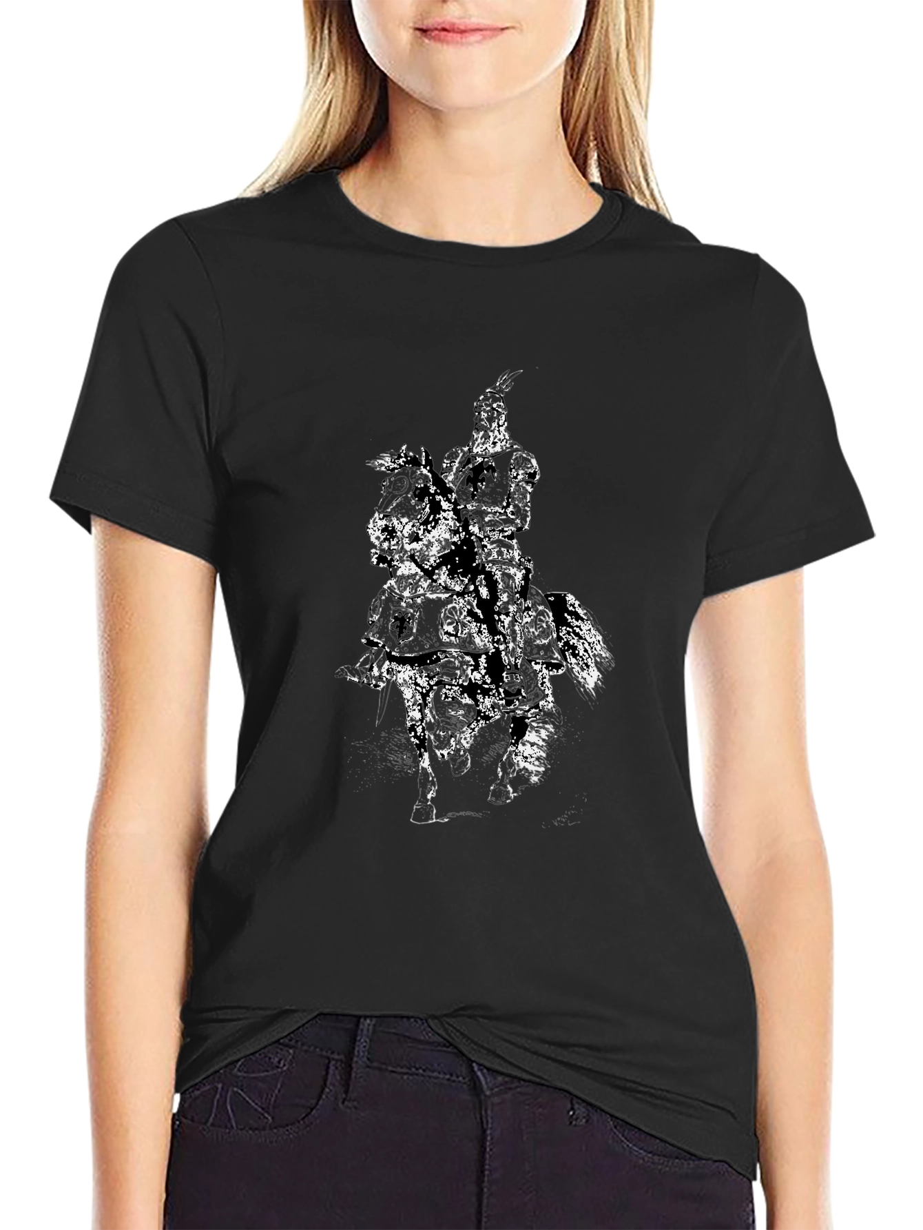 Equestrian Knight Graphic Black T-Shirt