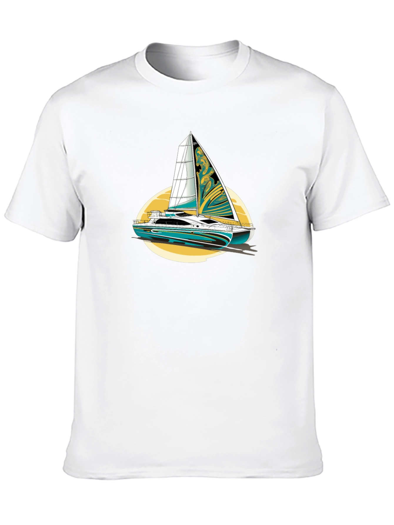 Sailing Yacht Graphic T-Shirt Black Cotton Tee
