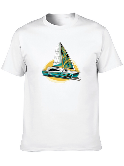 Sailing Yacht Graphic T-Shirt Black Cotton Tee