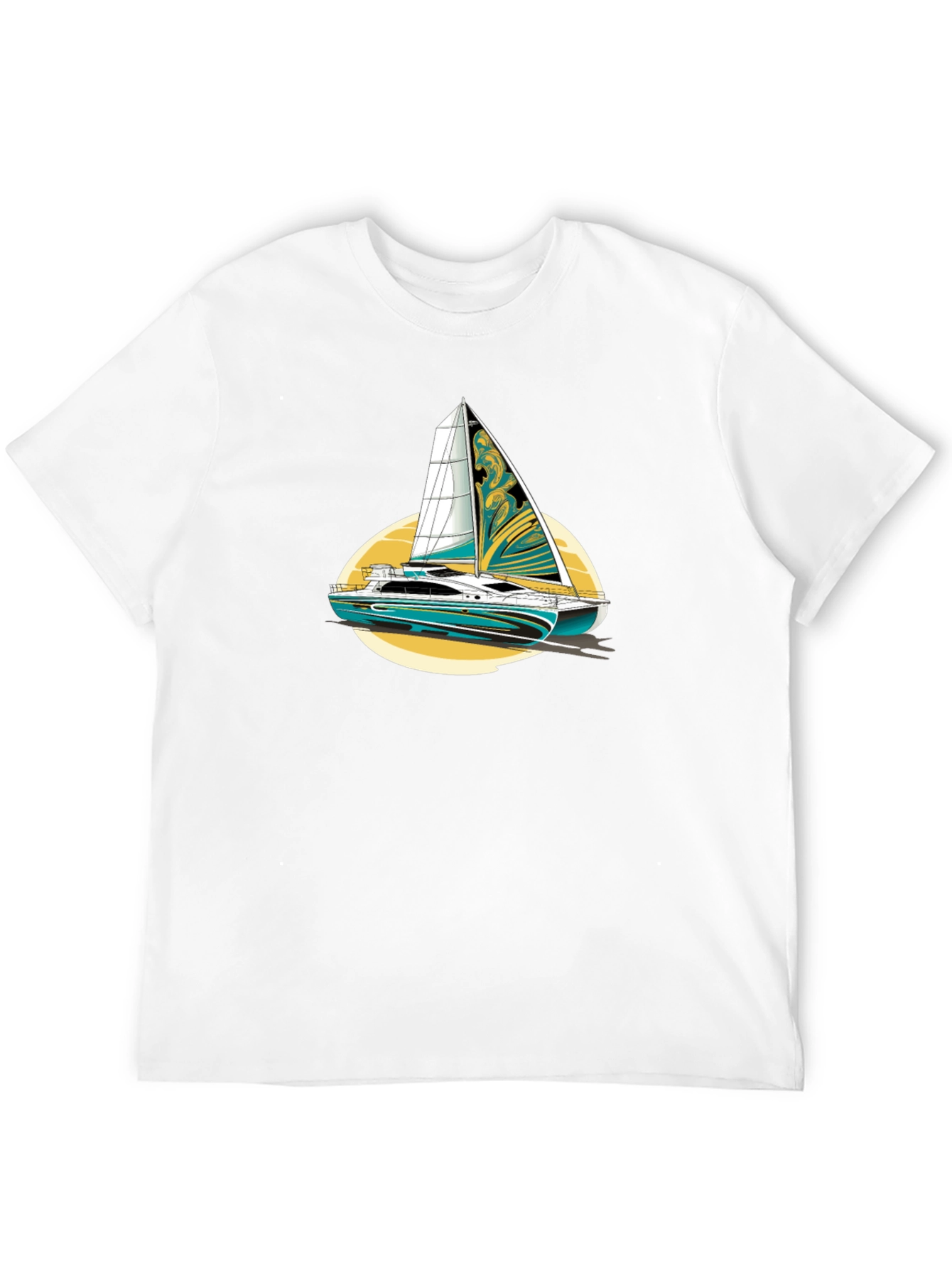 Sailing Yacht Graphic T-Shirt Black Cotton Tee