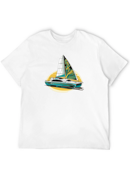 Sailing Yacht Graphic T-Shirt Black Cotton Tee