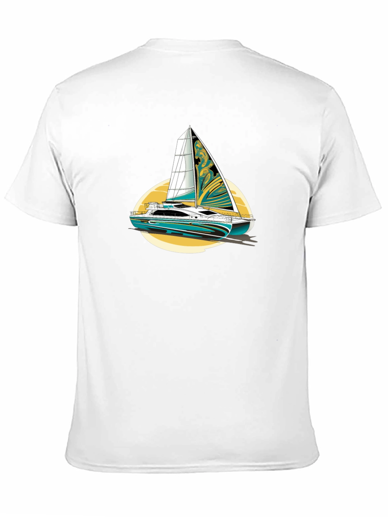 Sailing Yacht Graphic T-Shirt Black Cotton Tee