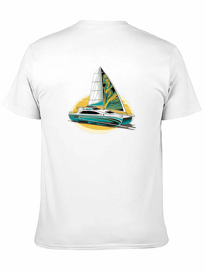 Sailing Yacht Graphic T-Shirt Black Cotton Tee