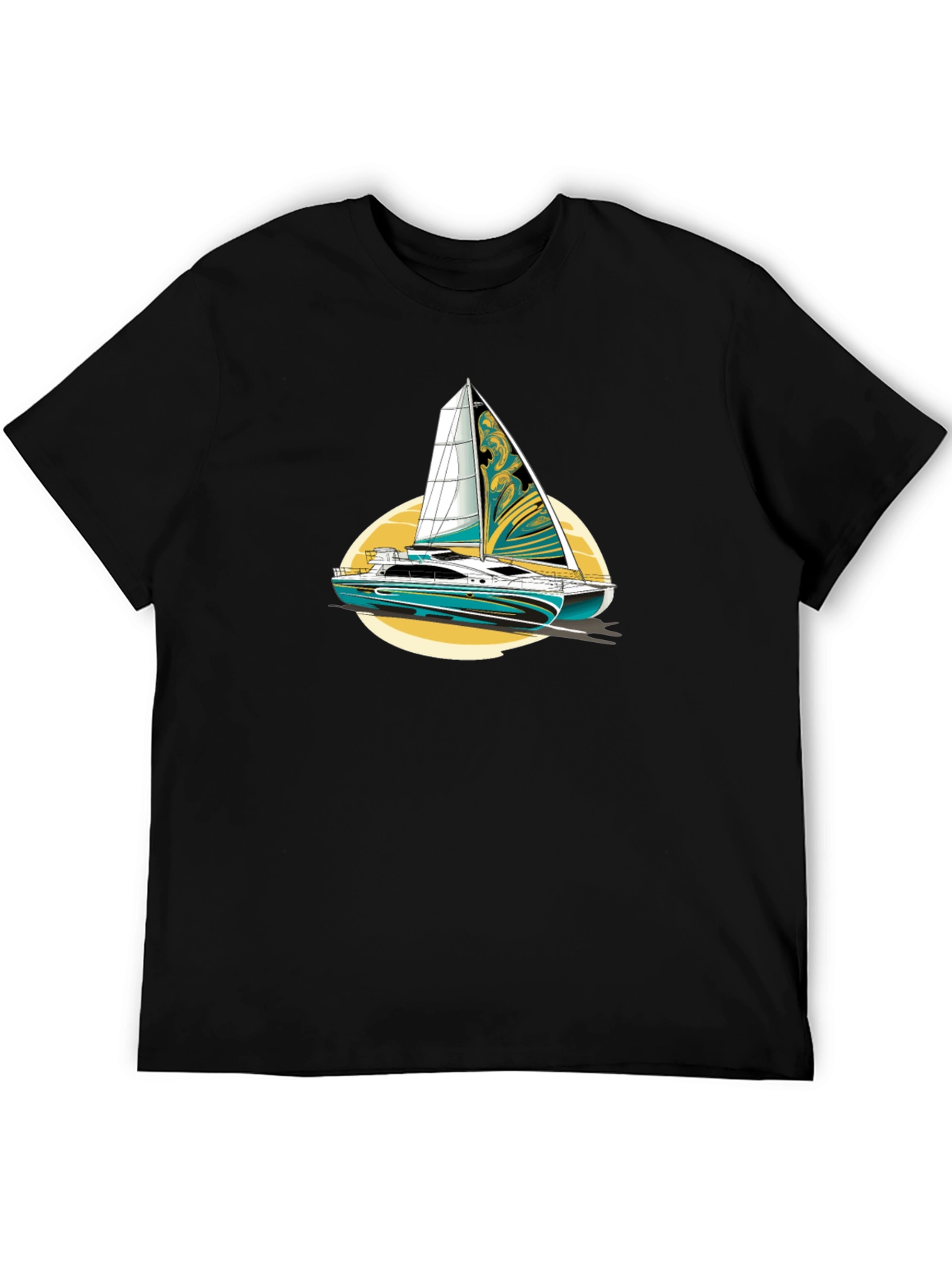 Sailing Yacht Graphic T-Shirt Black Cotton Tee