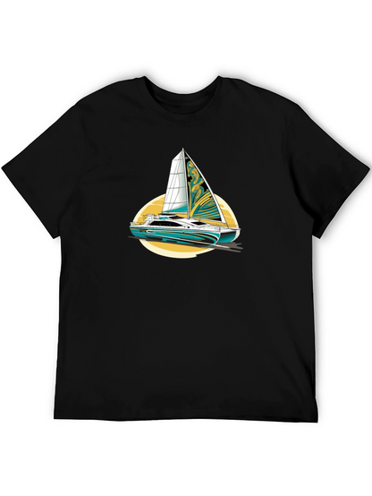 Sailing Yacht Graphic T-Shirt Black Cotton Tee
