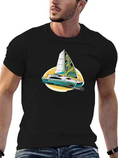Sailing Yacht Graphic T-Shirt Black Cotton Tee