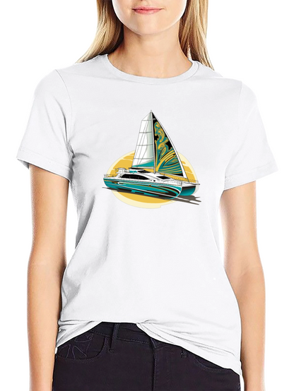 Sailing Yacht Graphic T-Shirt Black Cotton Tee