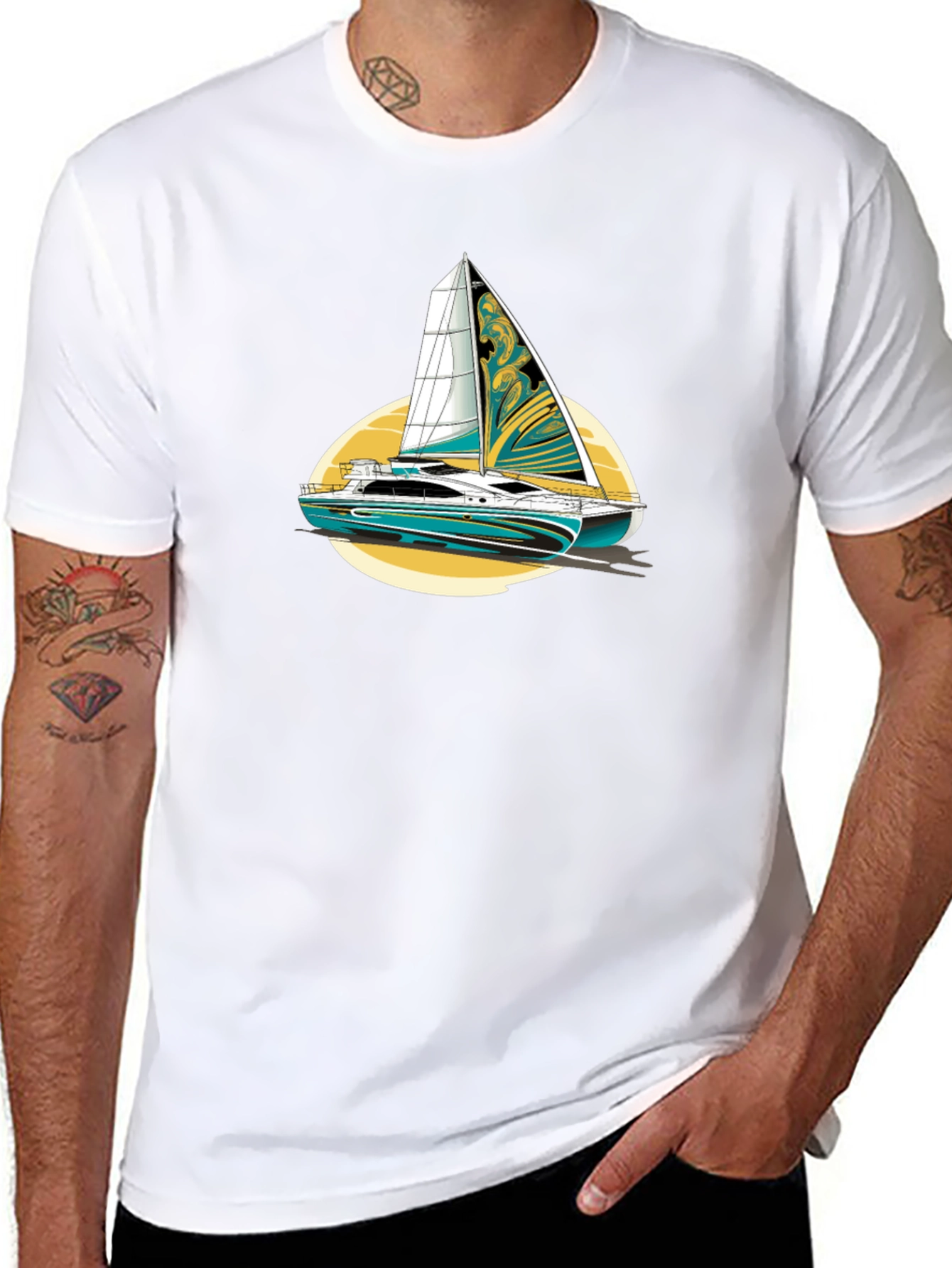 Sailing Yacht Graphic T-Shirt Black Cotton Tee