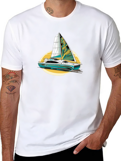 Sailing Yacht Graphic T-Shirt Black Cotton Tee