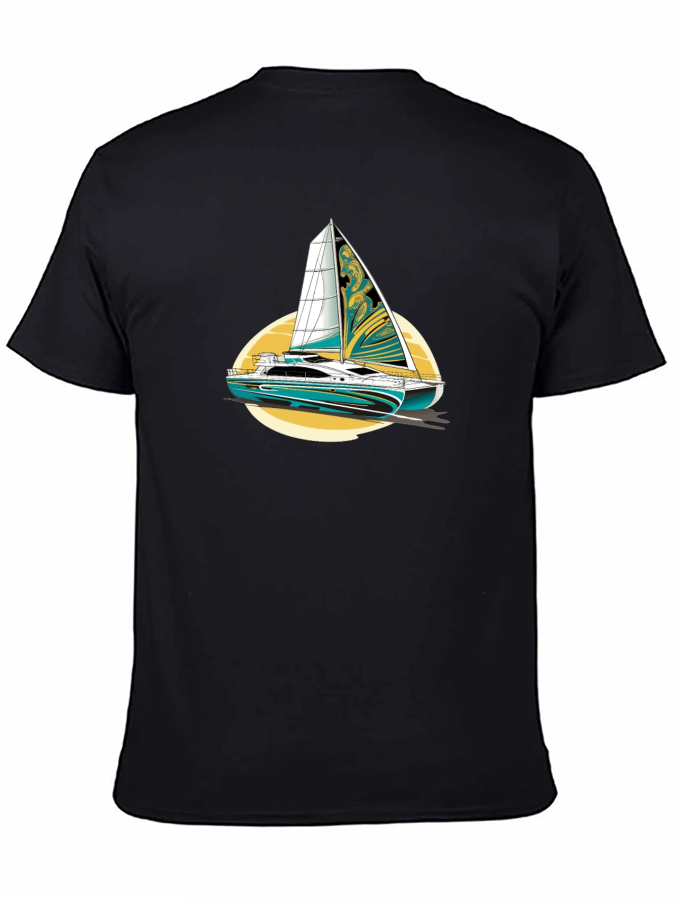 Sailing Yacht Graphic T-Shirt Black Cotton Tee