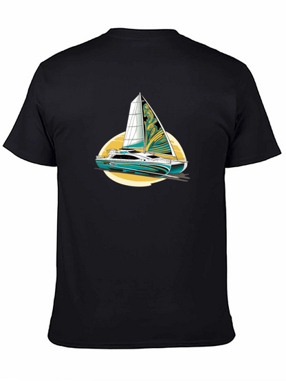 Sailing Yacht Graphic T-Shirt Black Cotton Tee