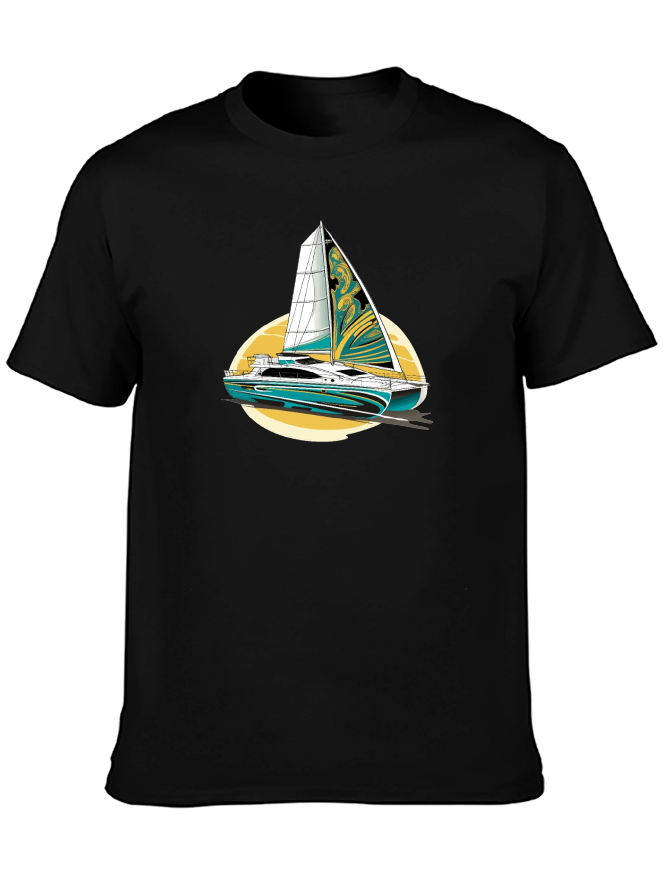 Sailing Yacht Graphic T-Shirt Black Cotton Tee
