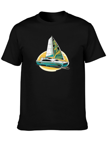 Sailing Yacht Graphic T-Shirt Black Cotton Tee