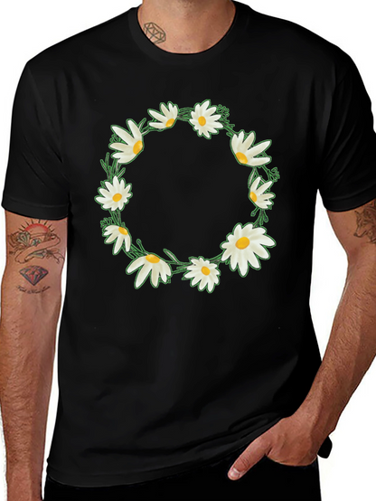 Daisy Wreath Graphic Tee - Black Unisex T-Shirt
