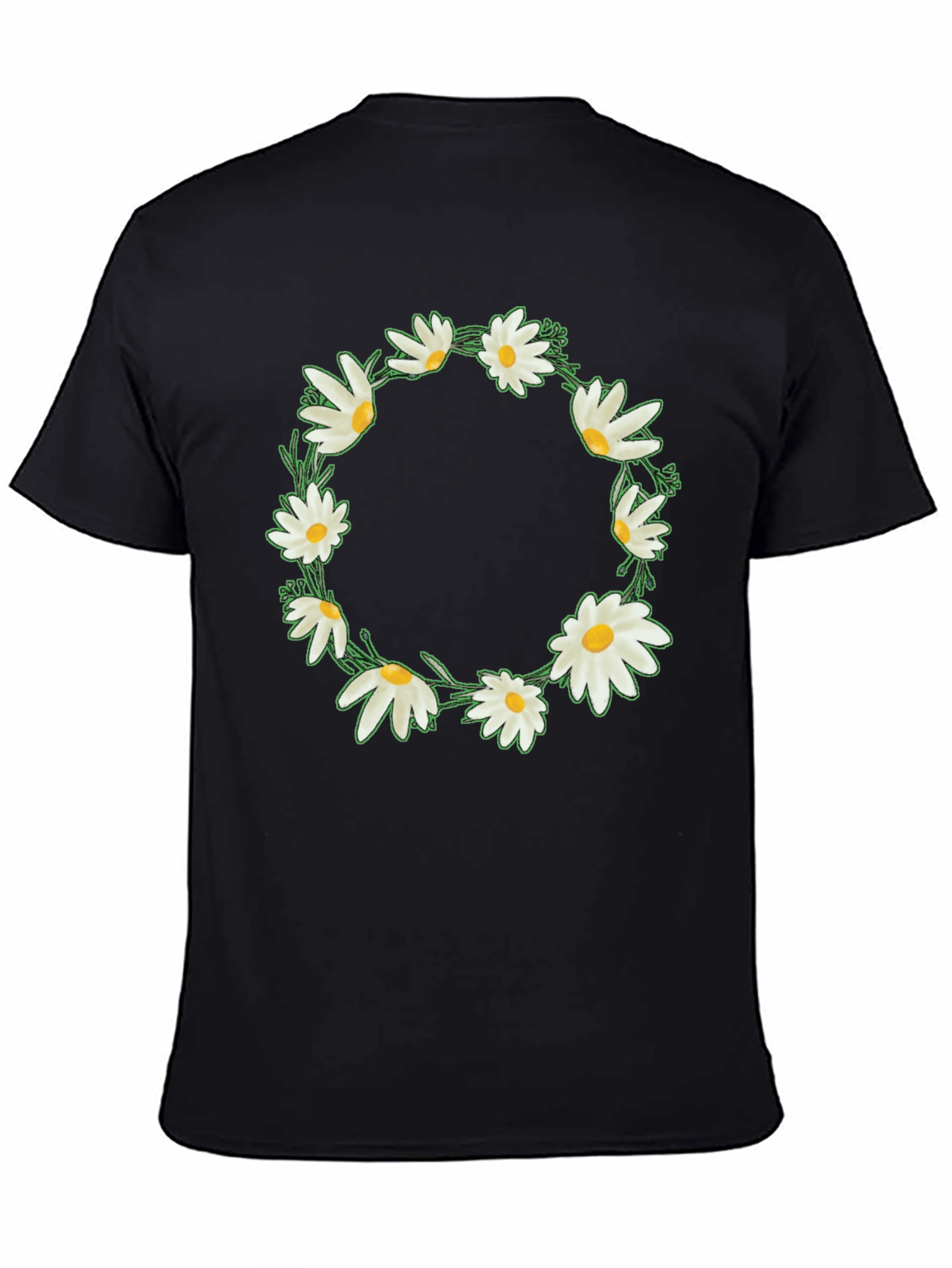 Daisy Wreath Graphic Tee - Black Unisex T-Shirt