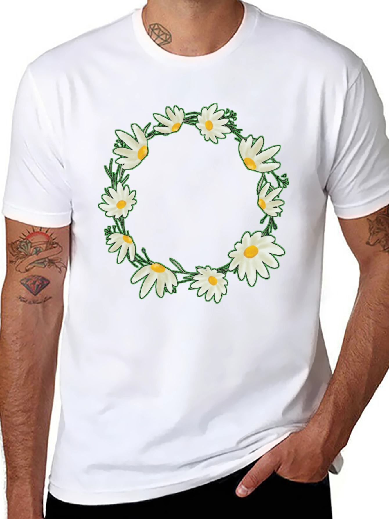 Daisy Wreath Graphic Tee - Black Unisex T-Shirt