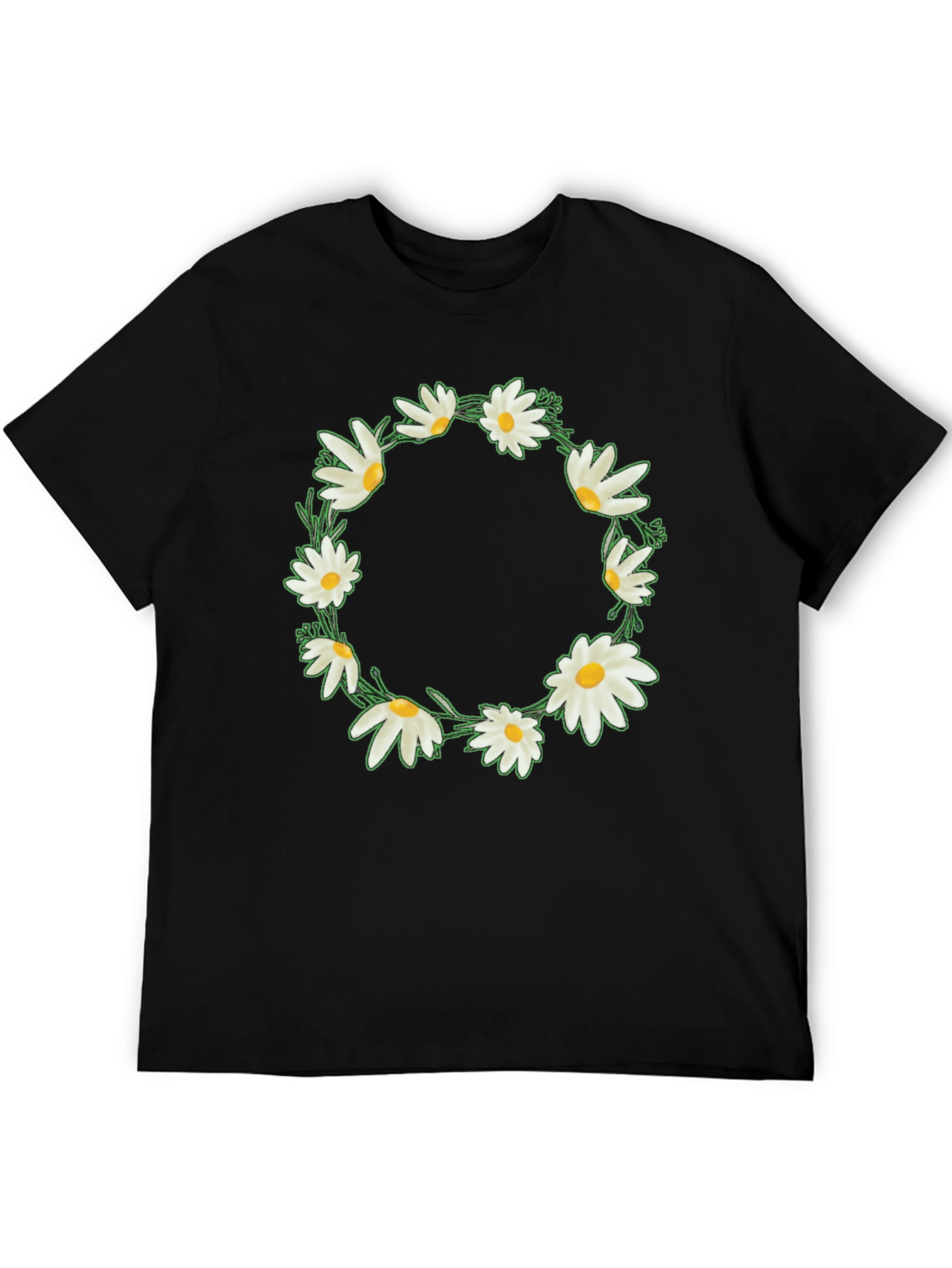 Daisy Wreath Graphic Tee - Black Unisex T-Shirt