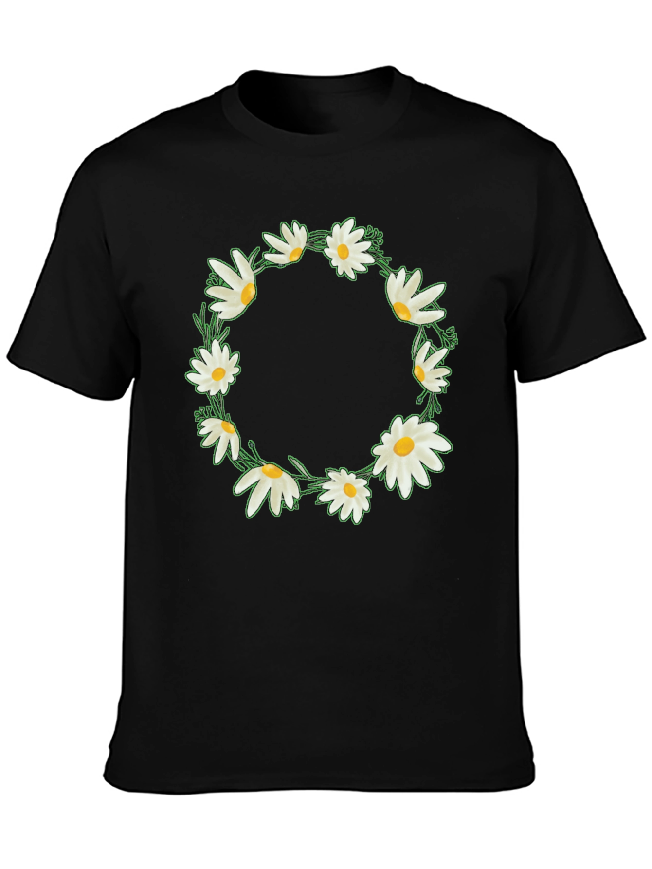 Daisy Wreath Graphic Tee - Black Unisex T-Shirt