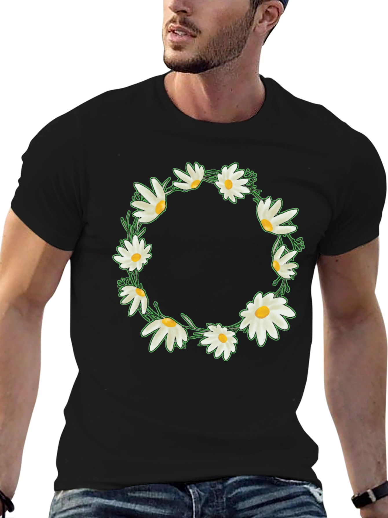 Daisy Wreath Graphic Tee - Black Unisex T-Shirt