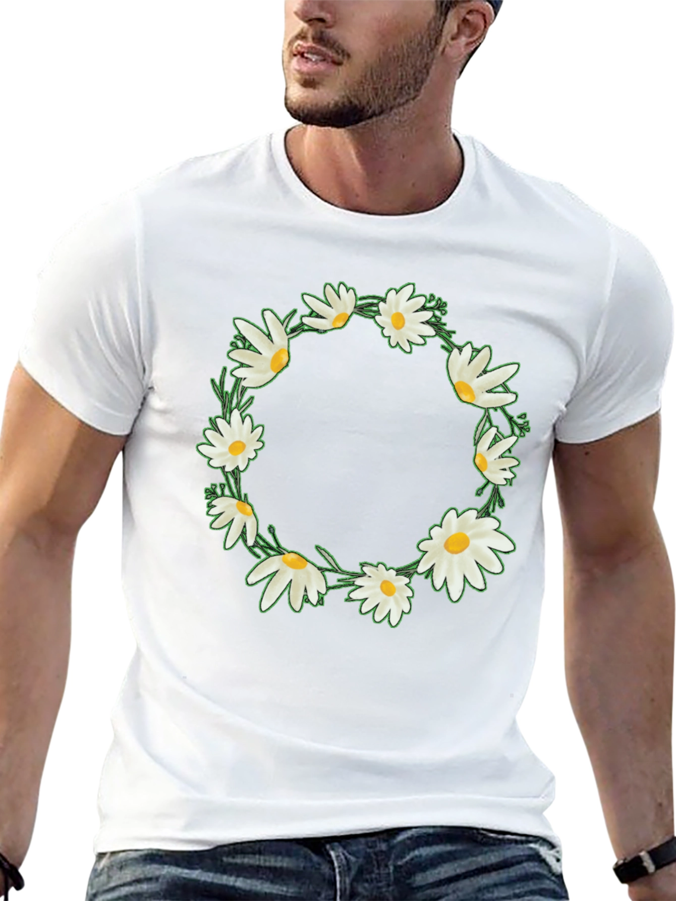 Daisy Wreath Graphic Tee - Black Unisex T-Shirt