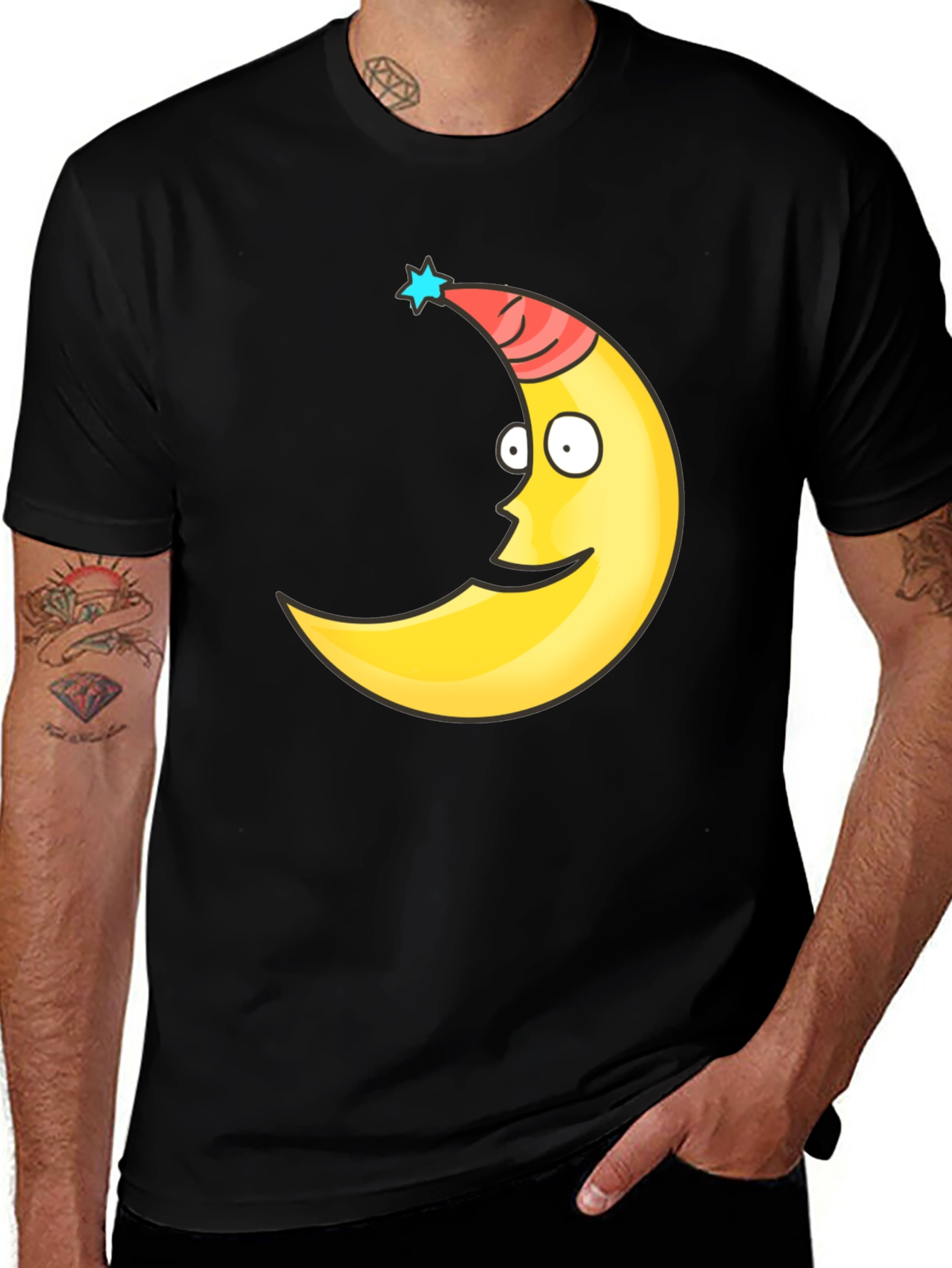 Funny Moon Face Graphic Tee - Black T-Shirt