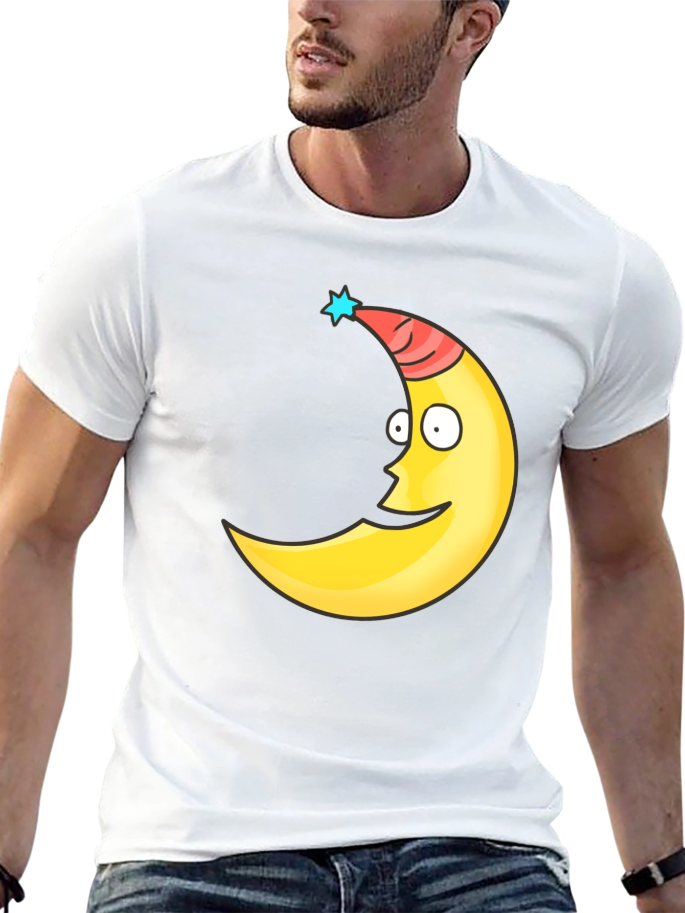 Funny Moon Face Graphic Tee - Black T-Shirt