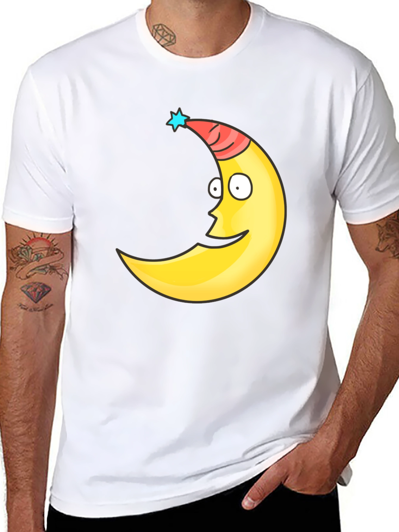 Funny Moon Face Graphic Tee - Black T-Shirt